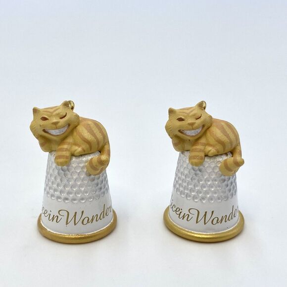 2 1998 Hallmark Alice in Wonderland Cheshire Cat Thimble Miniature Ornaments #4 - Picture 2 of 7